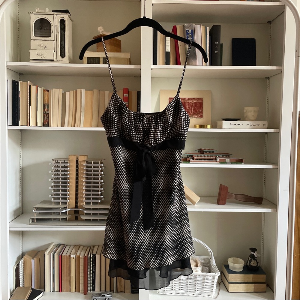 Vintage Black and White Polka Dot Bow Mini Dress/Top